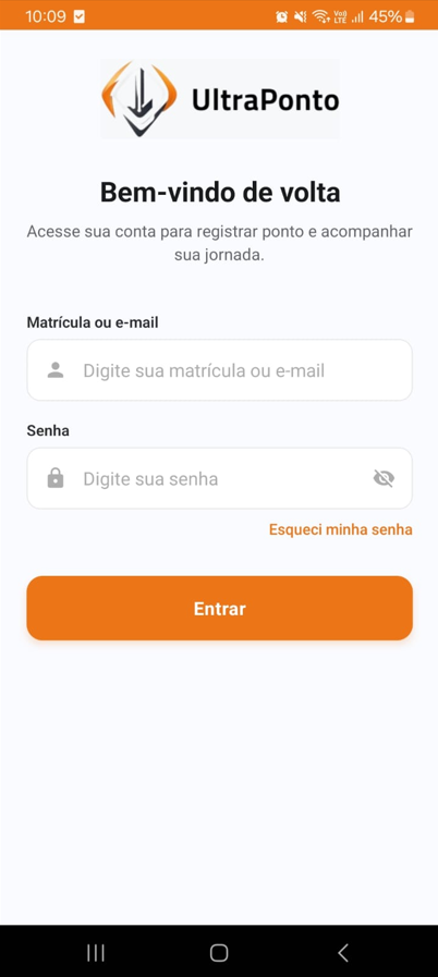 Tela de login do aplicativo UltraPonto