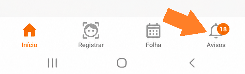 Barra inferior do app com o ícone Avisos em destaque