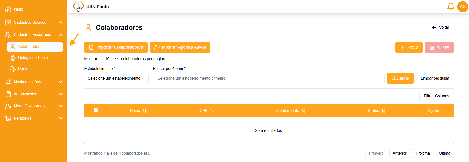 Janela com a lista de documentos do colaborador para download