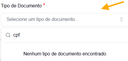 Seleção do tipo de documento para o arquivo anexado