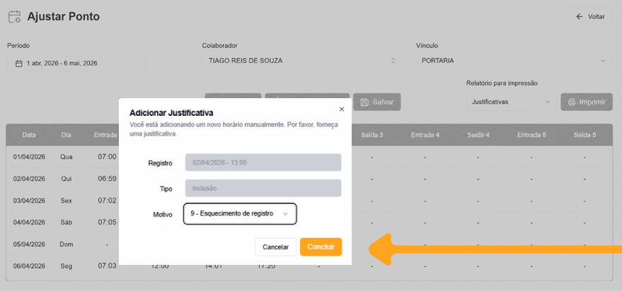 Conclusão da inclusão do registro