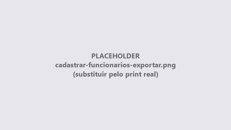 Modal de exportação de colaboradores com formato, modelo e e-mail