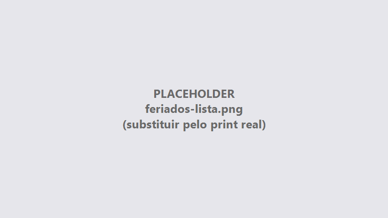 Listagem de feriados com o botão Novo
