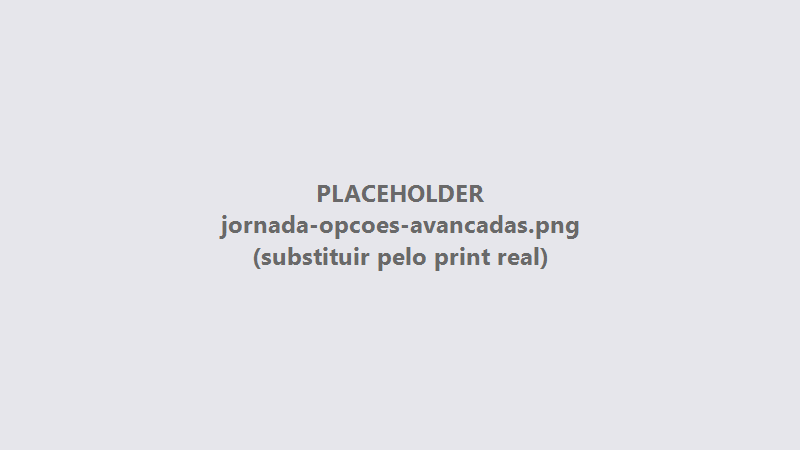 Modal de Opções Avançadas com o menu lateral de seções